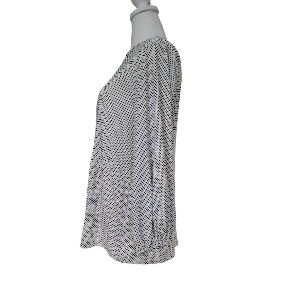 Adrianna Papell Top Blouse Women’s Medium White Black Polka Dot Long Sleeve - Picture 2 of 13